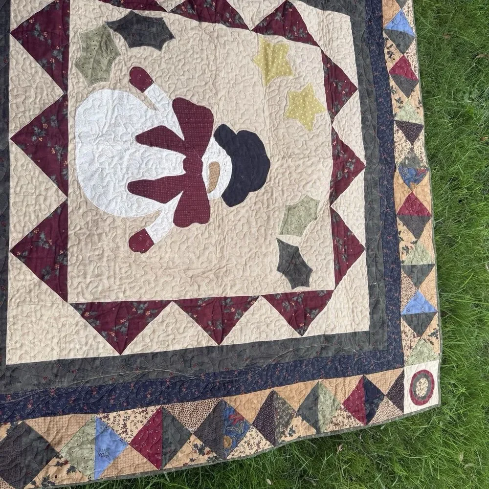 Snowman Christmas Country Handmade Lap Quilt Patchwork Wall Hanging 48 X 48